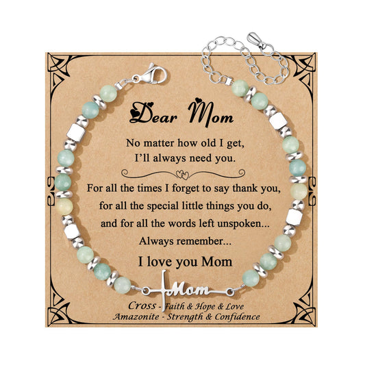 JoycuFF 𝗚𝗶𝗳𝘁𝘀 𝗳𝗼𝗿 𝗪𝗼𝗺𝗲𝗻 𝗙𝗮𝗶𝘁𝗵 𝗖𝗿𝗼𝘀𝘀 𝗕𝗿𝗮𝗰𝗲𝗹𝗲𝘁 Graduation Christmas Valentines Mothers Day Birthday Gifts for Women Her, Meaningful Amazonite Cross Bracelets for Women