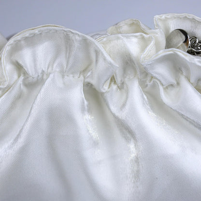 Embroidered Bride Cosmetic Bag| Creamy White Satin Something Blue Silk Makeup Bag Bling Pearl Bride To Be Purse for Bridal Shower Bachelorette Party Women Wedding Engagement Gift