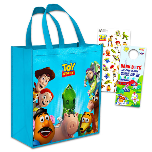トイストーリー Toy Story Tote Bag with Stickers - Deluxe Reusable Tote Bags Featuring Buzz, Woody, and More (Toy Story Party Supplies)