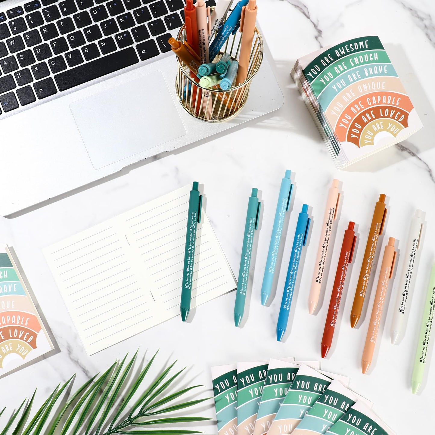 100 Pcs Mental Health Awareness Gifts Bulk Motivational Notebook Journals and Positive Affirmation Pen Mental Health Items for Coworker Nurse Week Teacher Student End of Year Gifts (Rainbow)