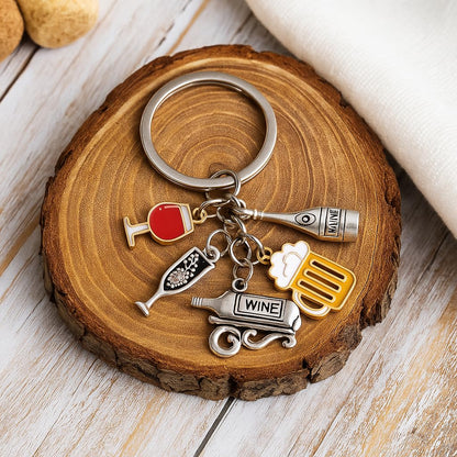 Wine Lover's Keychain Bag Charm for Womens – with Wine Glass, Champagne, Beer Mug, Bottle & Opener, Funny Keychians Gifts for Women Men Wine Lovers, Bartenders, Party Accessories