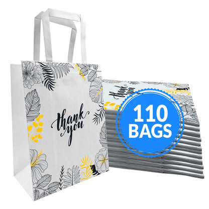 Reli. Paper Bags | 110 Pcs Bulk | 8"x4.5"x10.25" | Paper Thank You Bags | White Handles | Printed Small Thank You Giftbag for Guests | Gifts, Wedding, Merchandise, Business