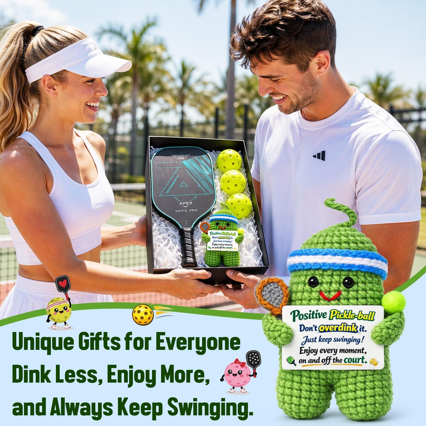 Pickleball Gifts for Women Men - Funny Crochet Pickle Ball Accessories Gift Inspirational Positive Support Stress Relief Cheer for Friend Coworker College Student Fathers Day Birthday