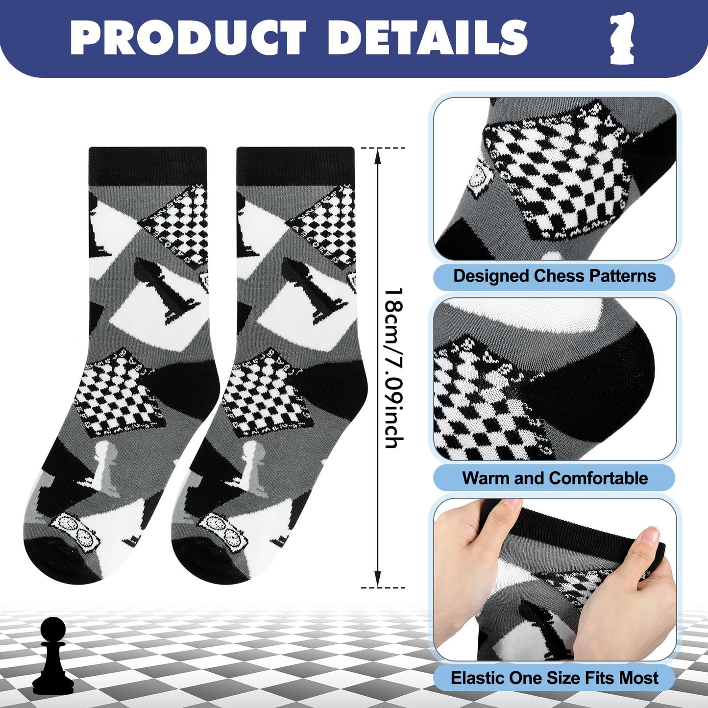 Newcotte 6 Pairs Chess Socks Novelty Socks Gifts for Adults Men Women Chess Lover Players