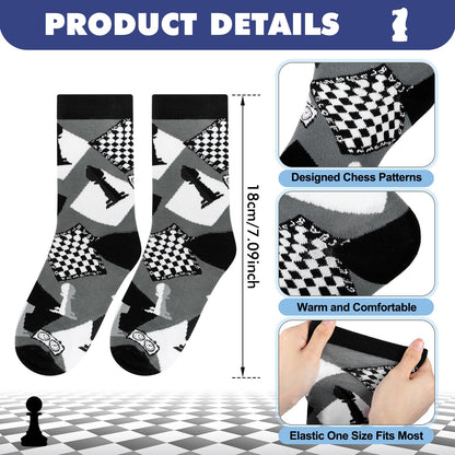 Newcotte 6 Pairs Chess Socks Novelty Socks Gifts for Adults Men Women Chess Lover Players