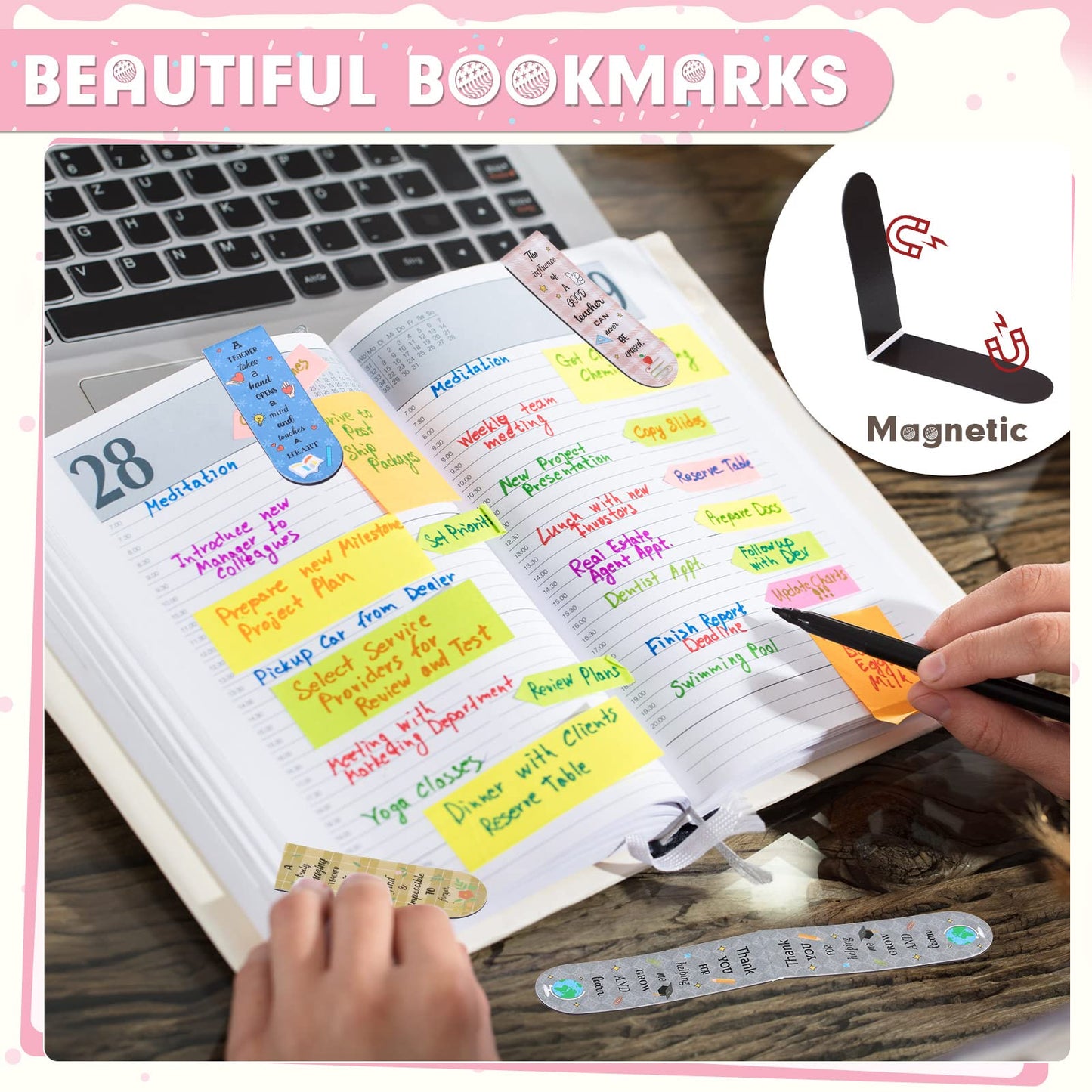 Gersoniel 32 Pcs Teacher Appreciation Gifts Bulk Teacher Magnetic Bookmarks Inspirational Page Clips Thank You Gifts for Employee Staff Xmas Stocking Stuffers for Women(Simple)