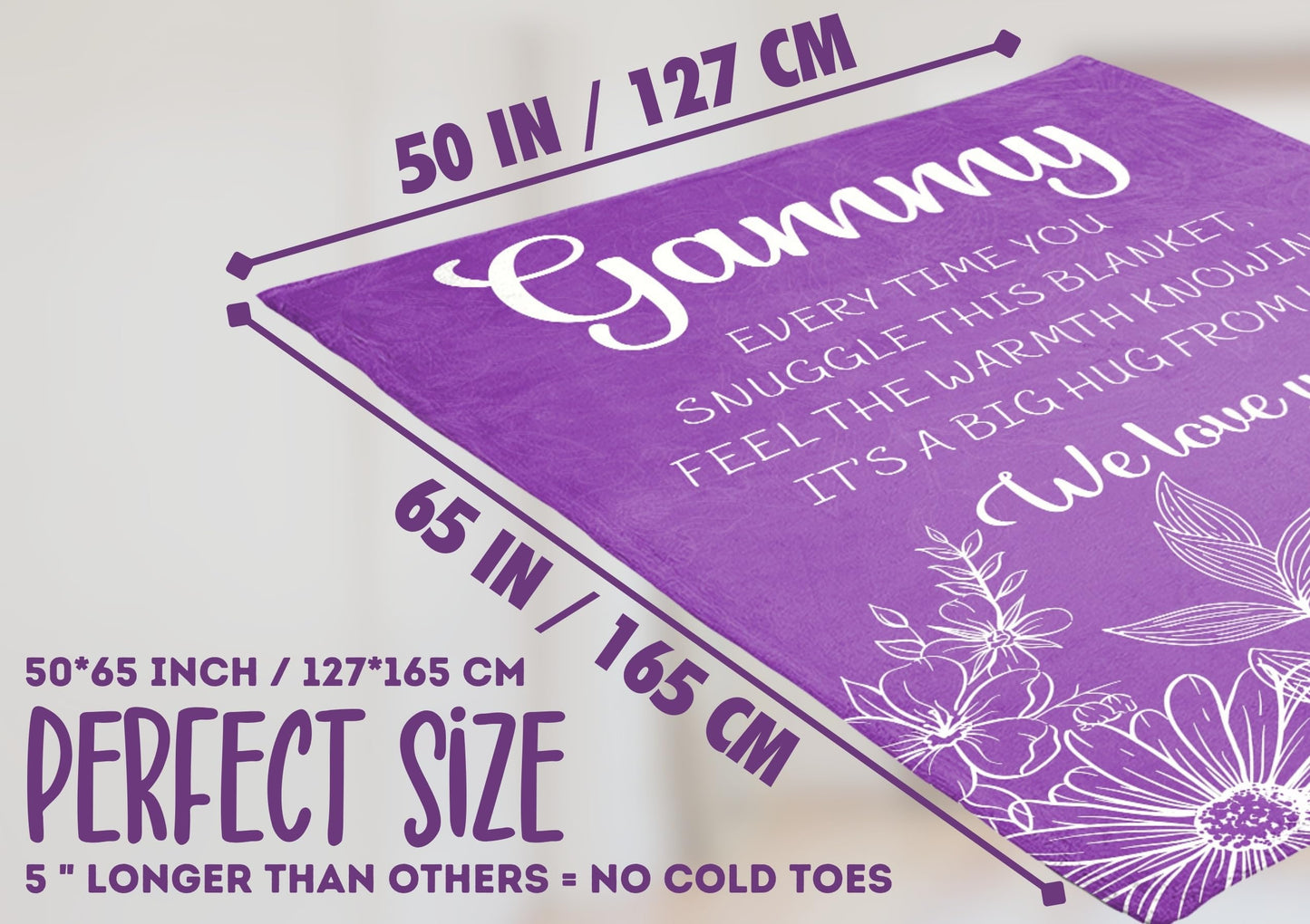 InnoBeta Gammy Gifts, Gifts for Gammy, Flannel Throw Blankets on Mother's Day, Christmas, Birthday, 50" x 65", Purple Flowers
