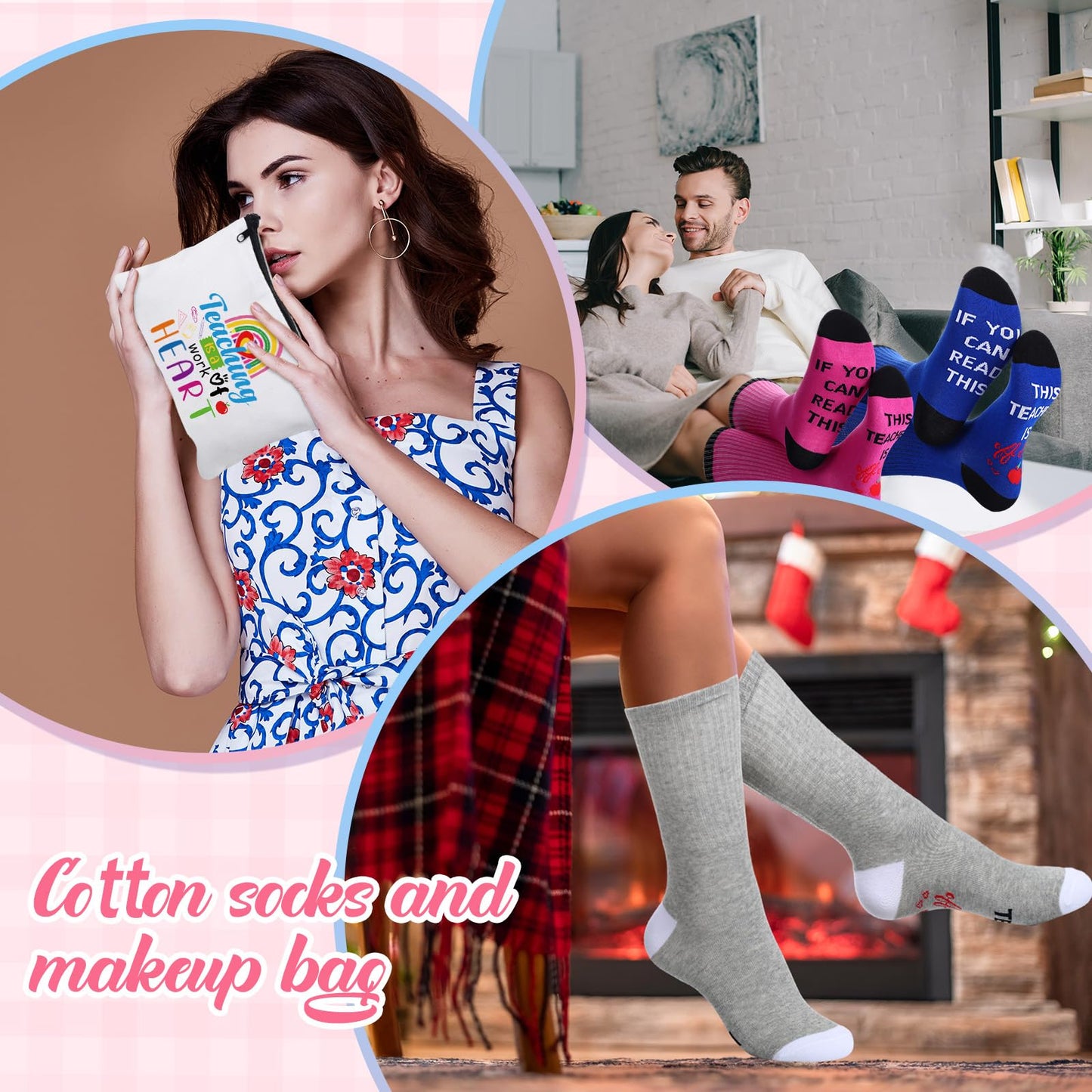 Shinymoon 28 Pcs Teacher Appreciation Gifts Bulk If You Can Read This Teacher Socks 14 Style Thank You Makeup Bags for Graduation Teachers Day Back to School Gifts(Vibrant,White,Polyester)