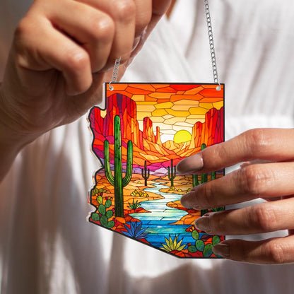 Arizona Landscape Acrylic Ornament Xmas Decor 2025, Arizona Desert Cactus Ornaments Gift for Tourists, Ideal Travel Gifts for Women Men Family & Friends, American Gifts for Women