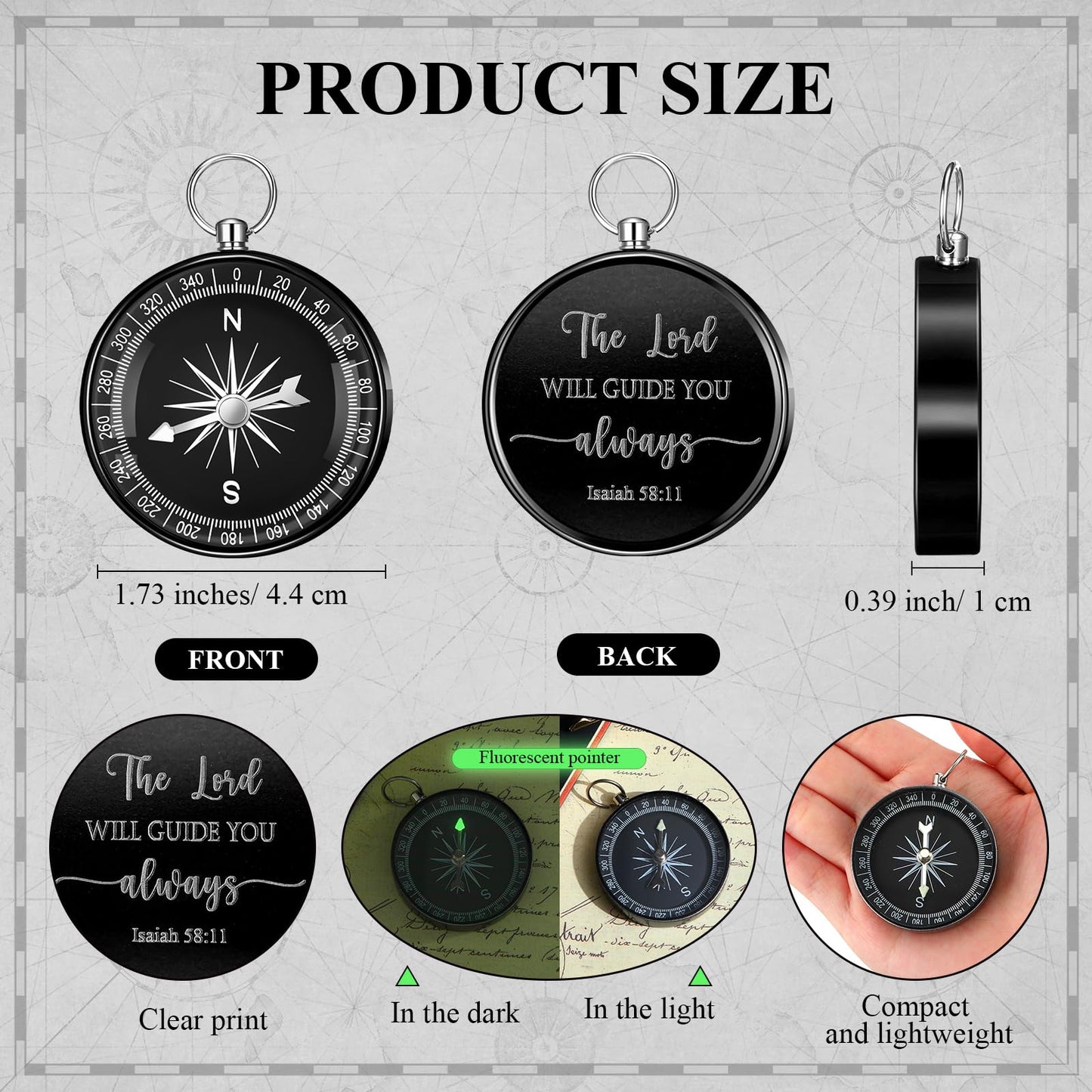 Fuyoooo 4 Pcs Christian Graduation Gifts Baptism Gift for Men Bible Journal Religious Engraved Compass Bible Pen for First Communion Father's Day