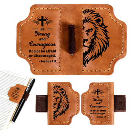 Leather Magnetic Bookmarks Christian with Pen Holder - Bible Magnetic Bookmarks for Men Kids Baptism Gifts for Boys Men Religious Gifts Bible Bookmark Accessories for Man Easter Basket Stuffers