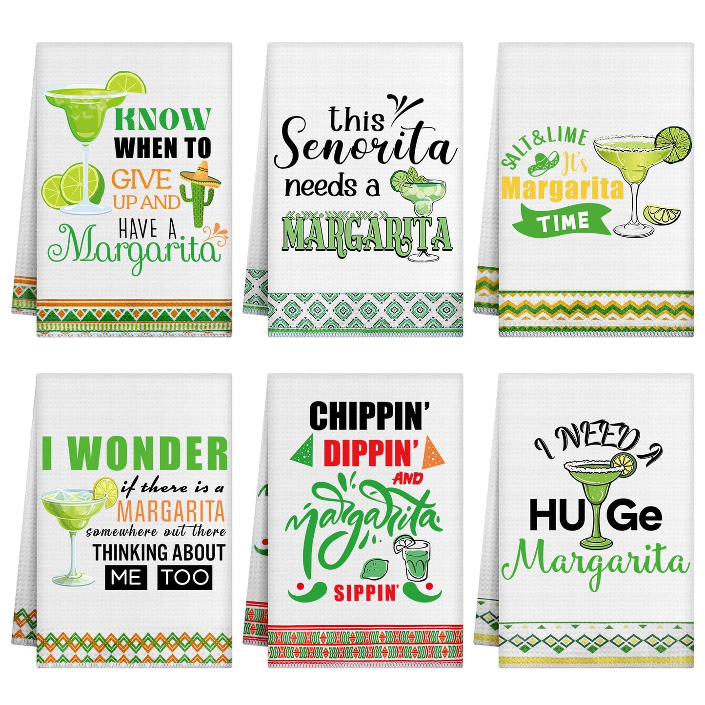 Remagr 6 Pcs Margarita Funny Kitchen Towels I Need a Huge Margarita Kitchen Towels Dish Towel for Taco Lovers Gifts Sweet Housewarming Gift