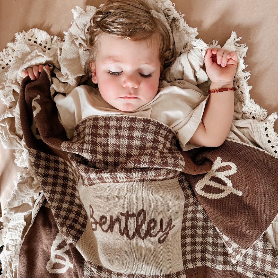 Personalized Signature Gingham Blanket – 100% Organic Cotton Customized Baby Blanket, Custom Name, Bassinet 30x40, Gift for Baby Shower, Birthday Present, Girls and Boys, Toddler Kids, Made In America