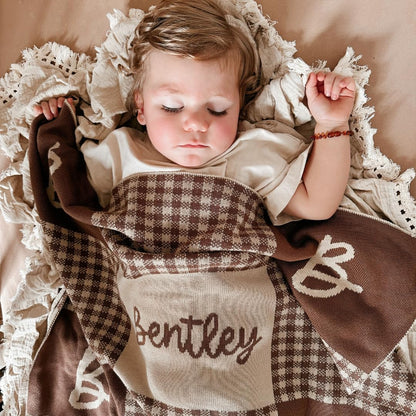 Personalized Signature Gingham Blanket – 100% Organic Cotton Customized Baby Blanket, Custom Name, Bassinet 30x40, Gift for Baby Shower, Birthday Present, Girls and Boys, Toddler Kids, Made In America