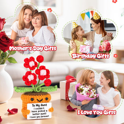 Agantree art Aunt Auntie Birthday Gifts from Niece Nephew, Best Auntie Ever Cool Aunt Club Gifts Christmas Handmade Crochet Flower I Love You Home Desk Decoration Positive Present