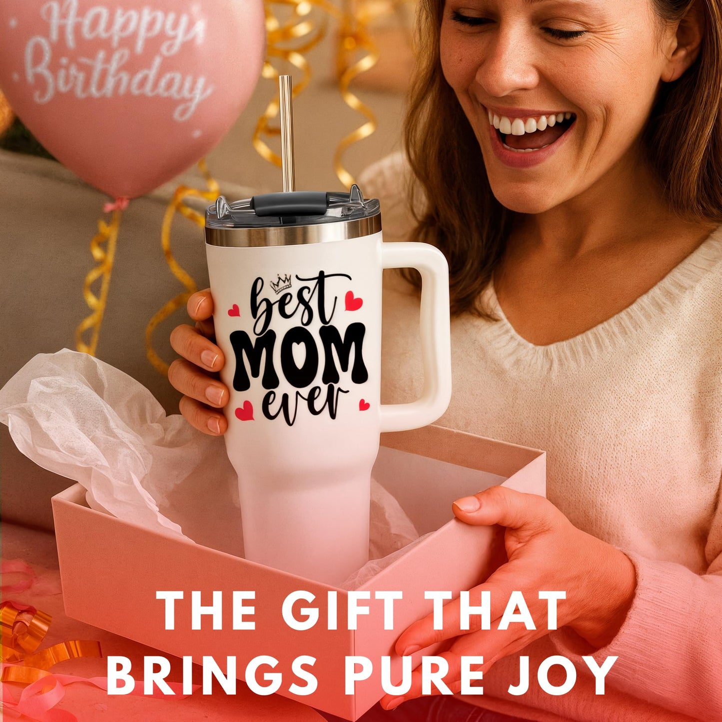 Mothers Day Gifts For Mom - Best Mom Ever Tumbler With Handle 40oz, Mommy Coffee Mug, Mama Tumblers, Momma Gift Ideas from Kids, Daughter, Son, Funny Birthday Present For Her, Mother Day Gift Tumbler