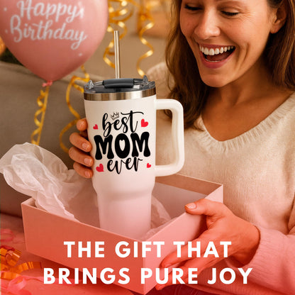 Mothers Day Gifts For Mom - Best Mom Ever Tumbler With Handle 40oz, Mommy Coffee Mug, Mama Tumblers, Momma Gift Ideas from Kids, Daughter, Son, Funny Birthday Present For Her, Mother Day Gift Tumbler