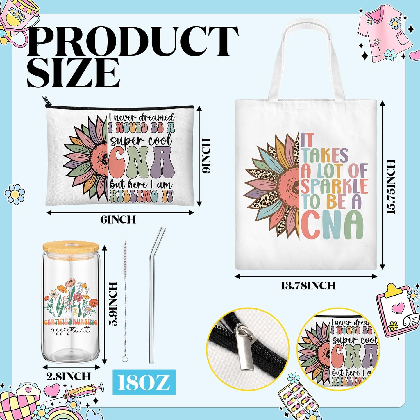 Remerry 12 Pcs CNA Week Gifts Bulk Nurse Appreciation Gift Set for Women Includes Tote Bag Pen Glass Cup Candle Notebook Bracelet Badge Holder for Graduation Teacher Student Coworker Team