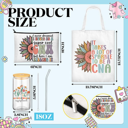 Remerry 12 Pcs CNA Week Gifts Bulk Nurse Appreciation Gift Set for Women Includes Tote Bag Pen Glass Cup Candle Notebook Bracelet Badge Holder for Graduation Teacher Student Coworker Team