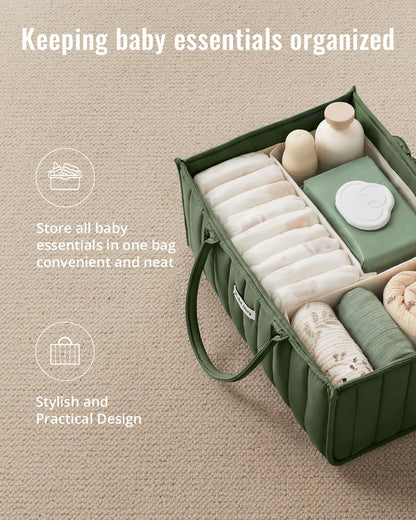 Blissful Diary Baby Diaper Caddy Organizer, Stylish Storage Basket for Newborn Essentials and Diaper Station, Gift for Baby Shower and Registry Must-Have, Deep Green