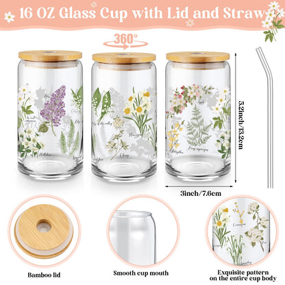 FoldTier 3 Pcs Plant Lover Gift for Women, Spring Aesthetic Gift for End of Year Teacher, Floral Canvas Tote Bag, 16 oz Coffee Cup with Straw Lid, Makeup Bag for Mother Birthday(White,Flower)