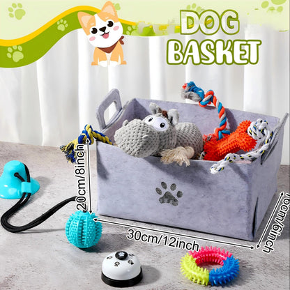 Zopeal New Puppy Gift Basket Dog Toy Pet Accessories Portable Travel Bowl, Grooming Brush, Squeaky Toy, Suction Cup Feeder, Chew Ropes, for Dog Birthday Gifts Puppy Necessities