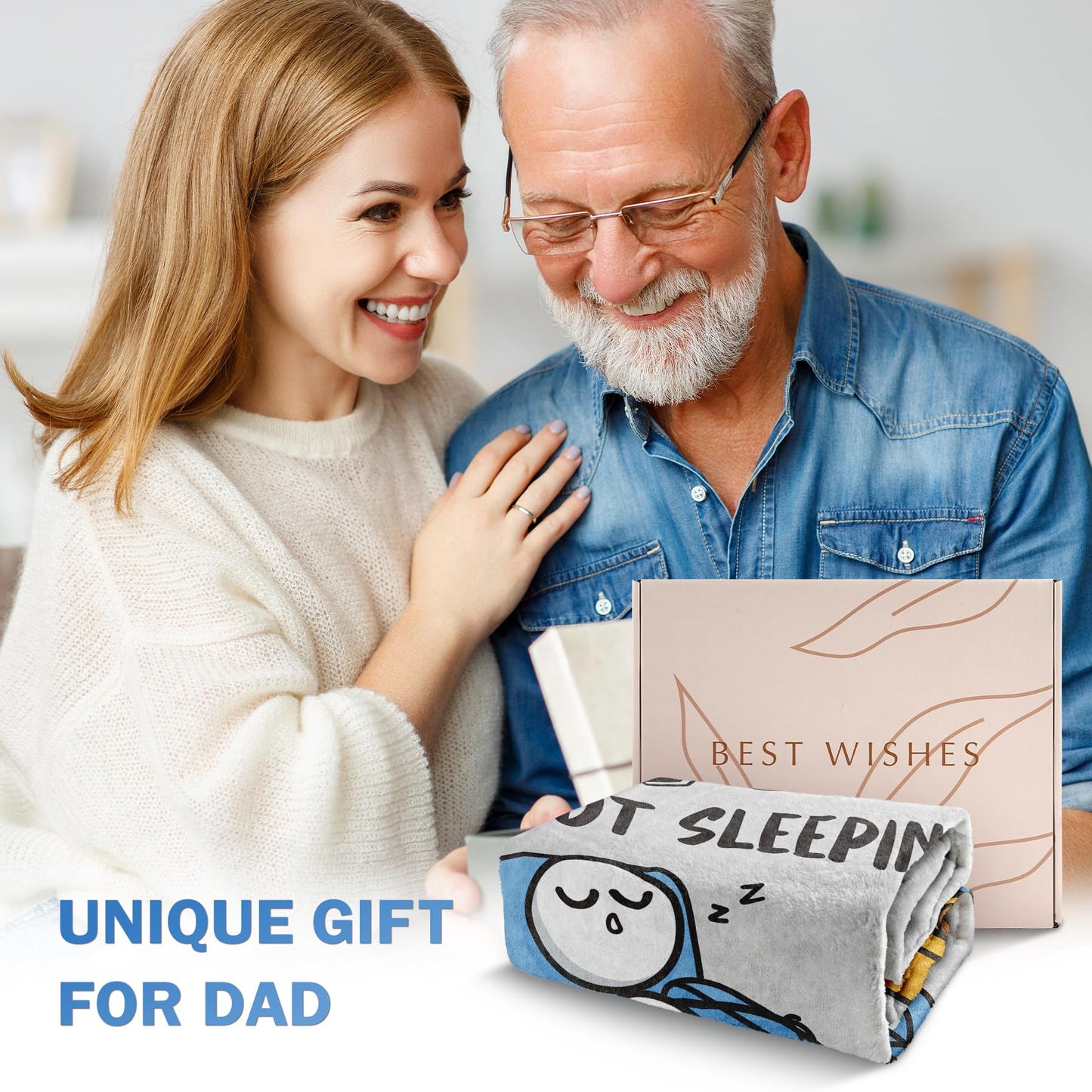 Funny Fathers Day Birthday Gift for Dad Husband, Dad is Not Sleeping Blanket, Dads Gifts from Daughter Son, Super Soft Throws Blanket for Couch and Napping, 60" x 50" (Gray)