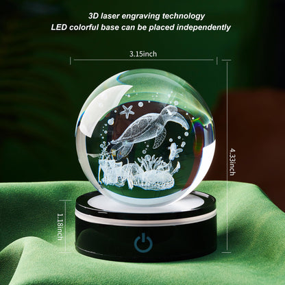 3D Sea Turtle Crystal Ball Figurine with LED Base Laser Ocean Figurines Lover Gifts for Women Men on Christmas Birthday Decorative Ball Sea Turtle Glass Globe Night Light for Room Decorations Crafts