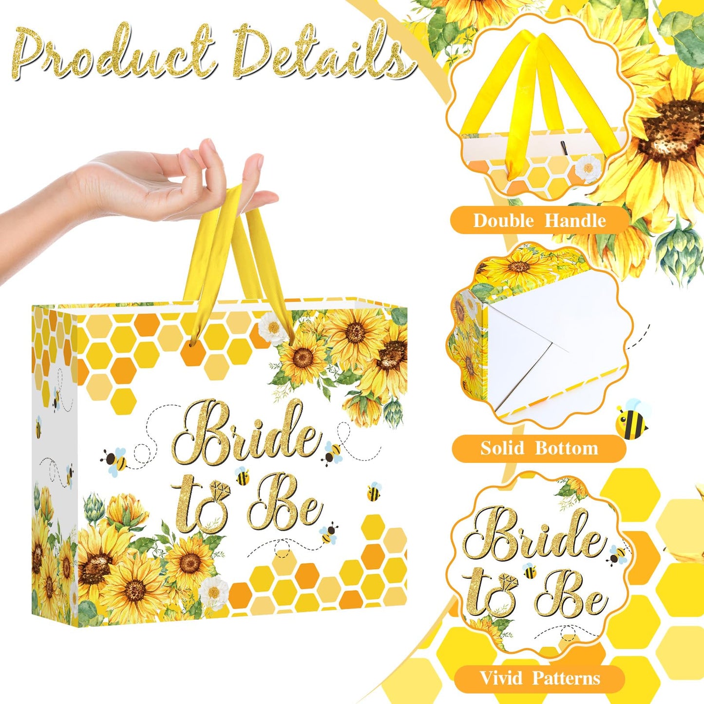 Bride Gift Bag Bee Bridal Shower Party Gift Bags with Tissue Paper and Card Bridal Gift Wrapping Paper Bag Honey Bee Sunflower Bachelorette Engagement Wedding Bags for Bride to Be Party Decorations