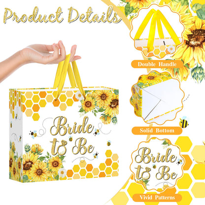 Bride Gift Bag Bee Bridal Shower Party Gift Bags with Tissue Paper and Card Bridal Gift Wrapping Paper Bag Honey Bee Sunflower Bachelorette Engagement Wedding Bags for Bride to Be Party Decorations