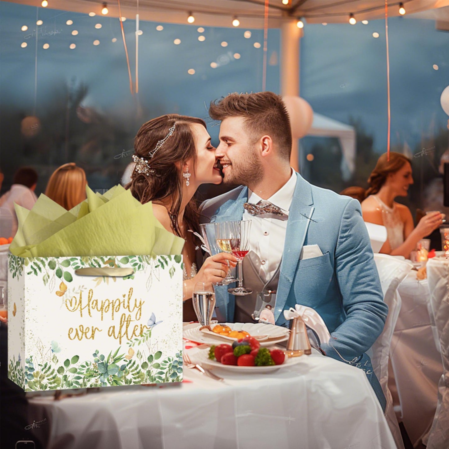 HAHZY Wedding Gift Bag, Bridal Shower Wrapping Paper - Tissue Paper and Greeting Card, Wedding Wrapping Paper, Bridal Gift Bag Engagement Gift Bags for Bride to Be Anniversary Engagement Gifts