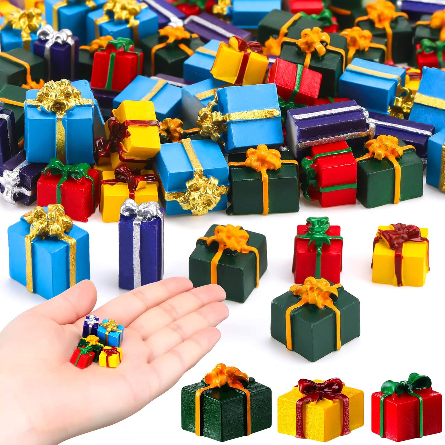 Bucherry 100 Pcs Christmas Miniature Ornaments Kit - Mini Boxes Ornament DIY Craft Resin Xmas Charms for DIY Garden Accessories Christmas Tree Decoration Phone Case Making