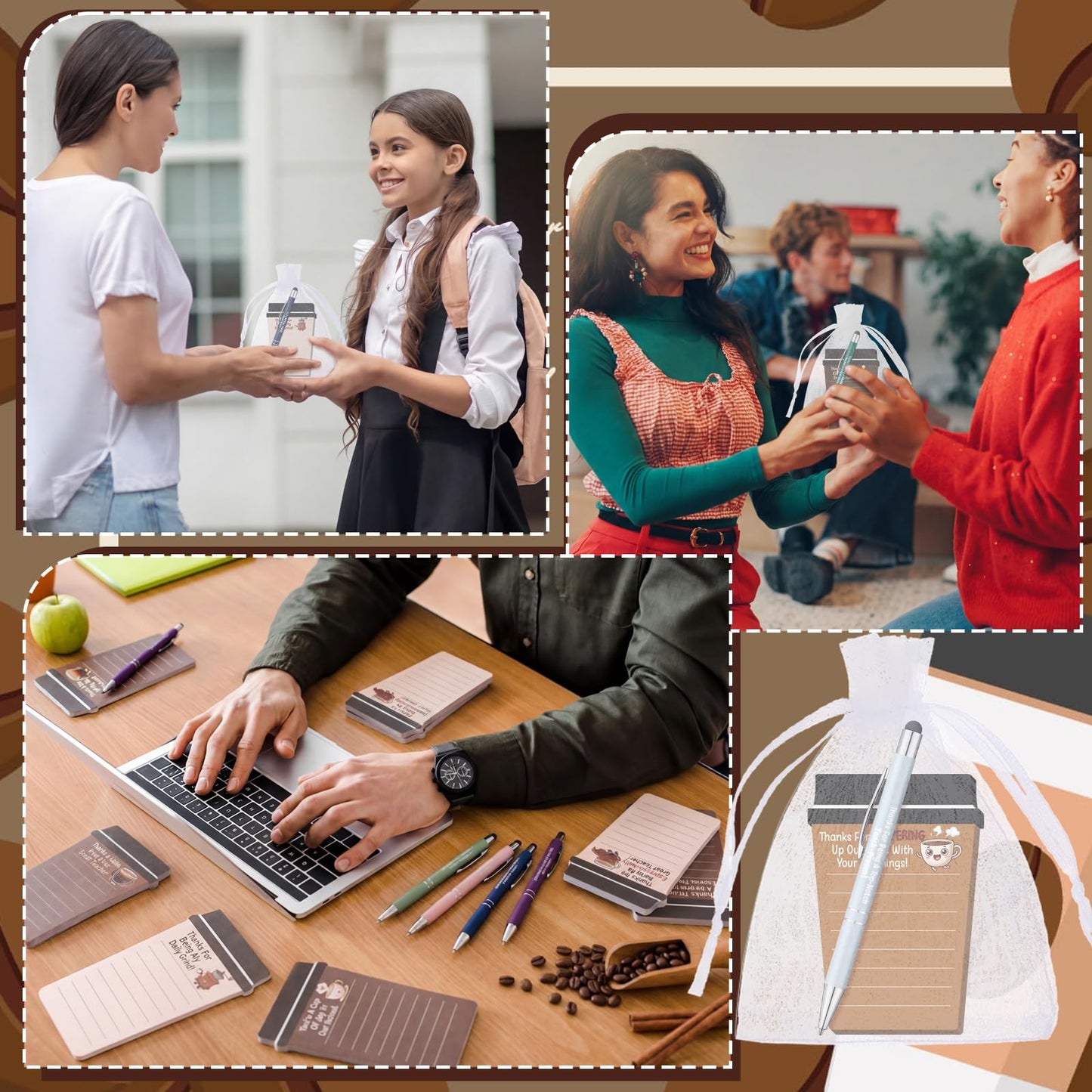 Kosiz 30 Set/90 Pcs Coffee Teacher Appreciation Gifts Bulk Funny Pun Gifts Coffee Cup Notepad with Pen Funny Pun Sticky Notes Thank You Presents for Teachers from Students for Grad Classroom Supplies