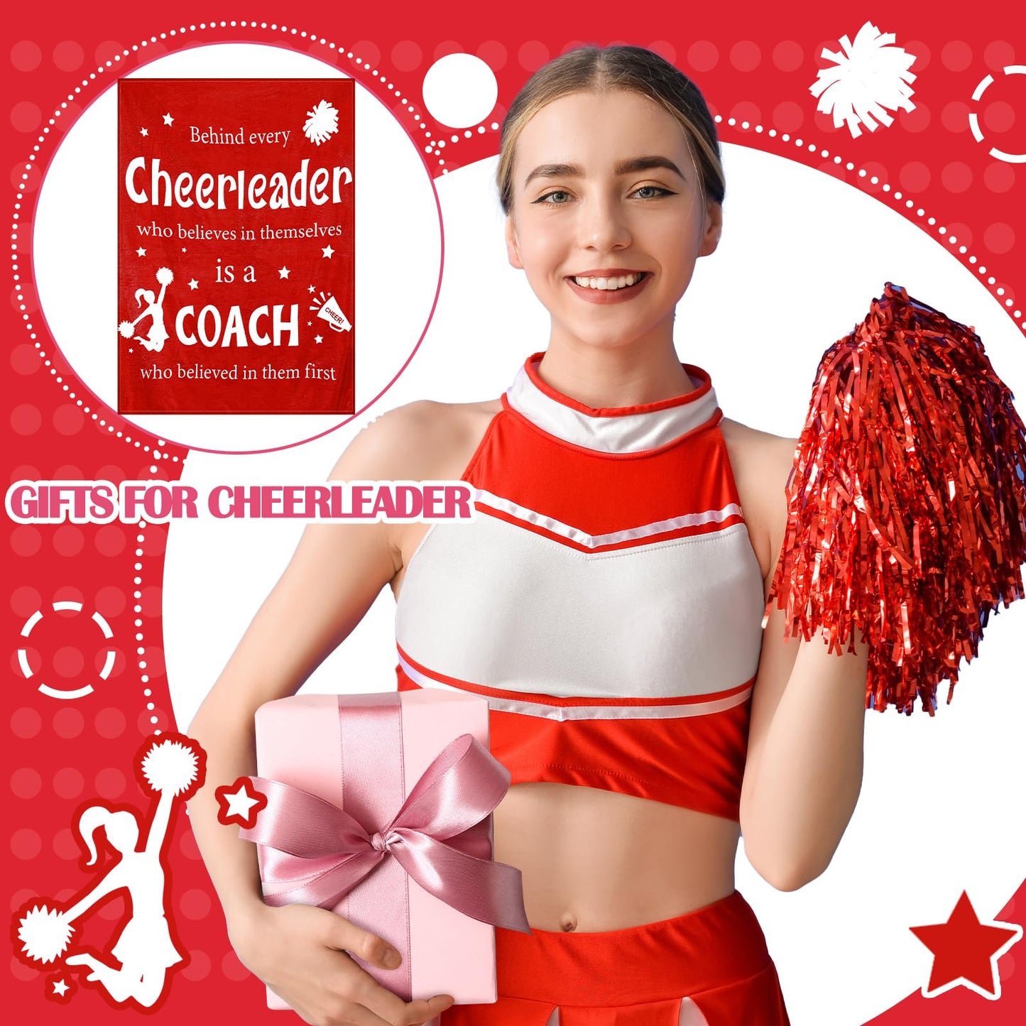 Tingjoo Cheer Coach Gift for Women 40‘' x 50‘' Cheerleader Blanket Cheerleading Appreciation Gift Cheer Blanket for Birthday Graduation Retirement Sports Party(Red)