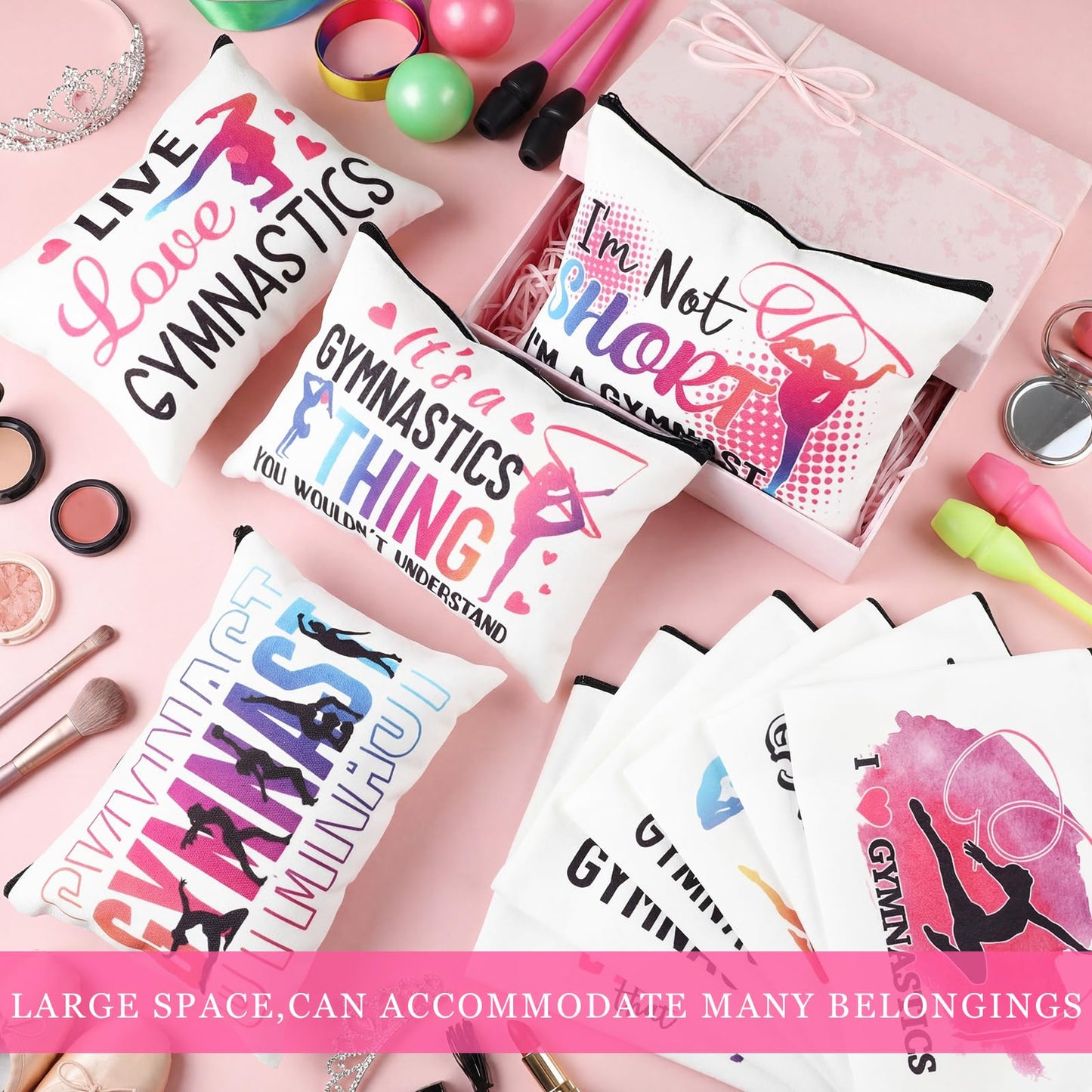 12 Pcs Gymnastics Makeup Bag Inspirational Gymnast Lover Gifts Gymnast Cosmetic Bag for Girls Women Daughter Gymnastics Coach Sports Lovers Birthday