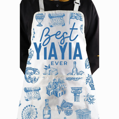 WCGXKO Best Yiayia Ever Kitchen Apron Greek Yiayia Gift Mother’s Day Gift Grandma Gift For Grandmother