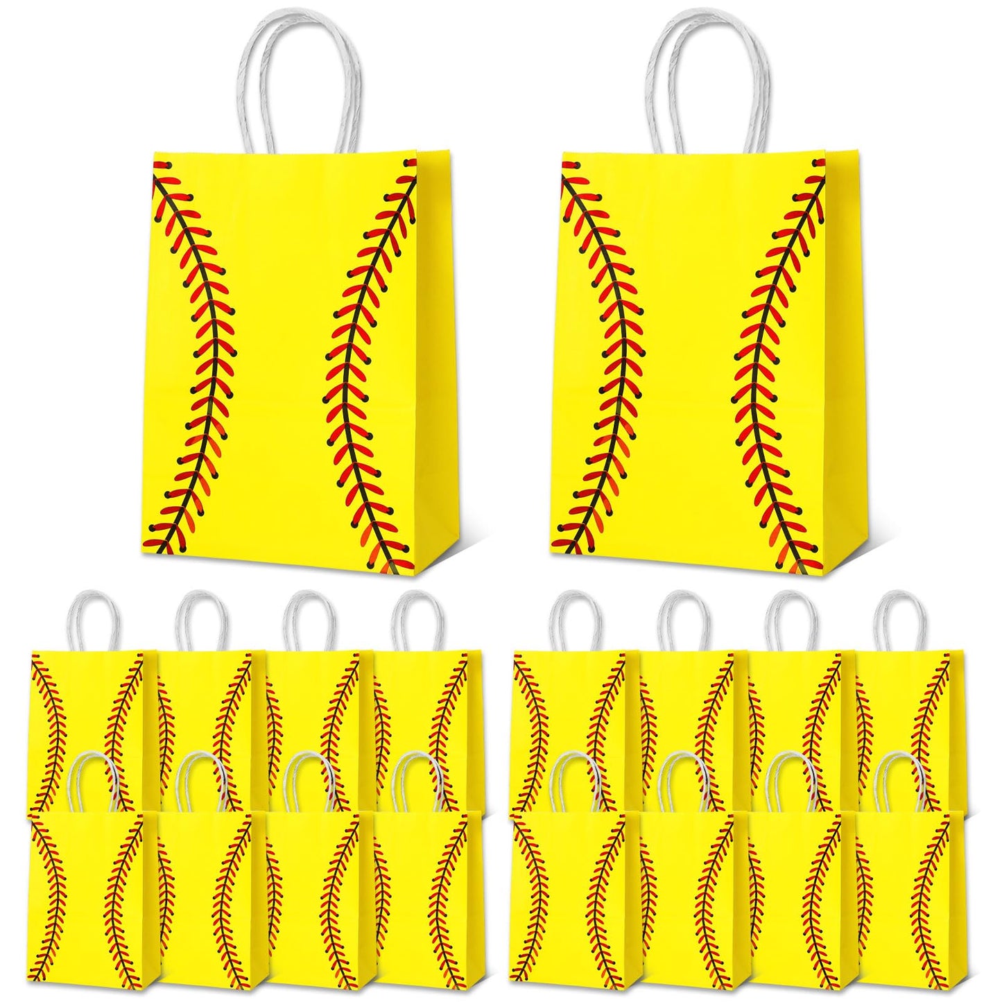 WATMTIN 18 Pcs Softball Party Gift Bags, Softball Pattern Gift Bag with Handle, Paper Treat Candy Goodie Bags for Softball-Themed Party Games Sports Day Birthday Decorations Supplies
