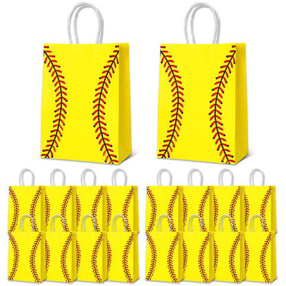 WATMTIN 18 Pcs Softball Party Gift Bags, Softball Pattern Gift Bag with Handle, Paper Treat Candy Goodie Bags for Softball-Themed Party Games Sports Day Birthday Decorations Supplies