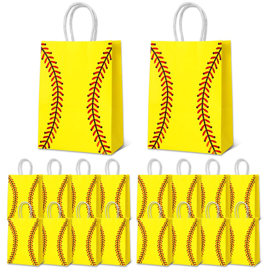 WATMTIN 18 Pcs Softball Party Gift Bags, Softball Pattern Gift Bag with Handle, Paper Treat Candy Goodie Bags for Softball-Themed Party Games Sports Day Birthday Decorations Supplies