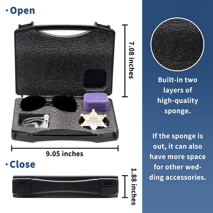 Ring Security Wedding Ring Bearer Gifts Box Set Include Ring Security Badges, Acoustic Earpiece Tube, Rings Bearer Sunglass, Wedding Rings Box with 2 Rings