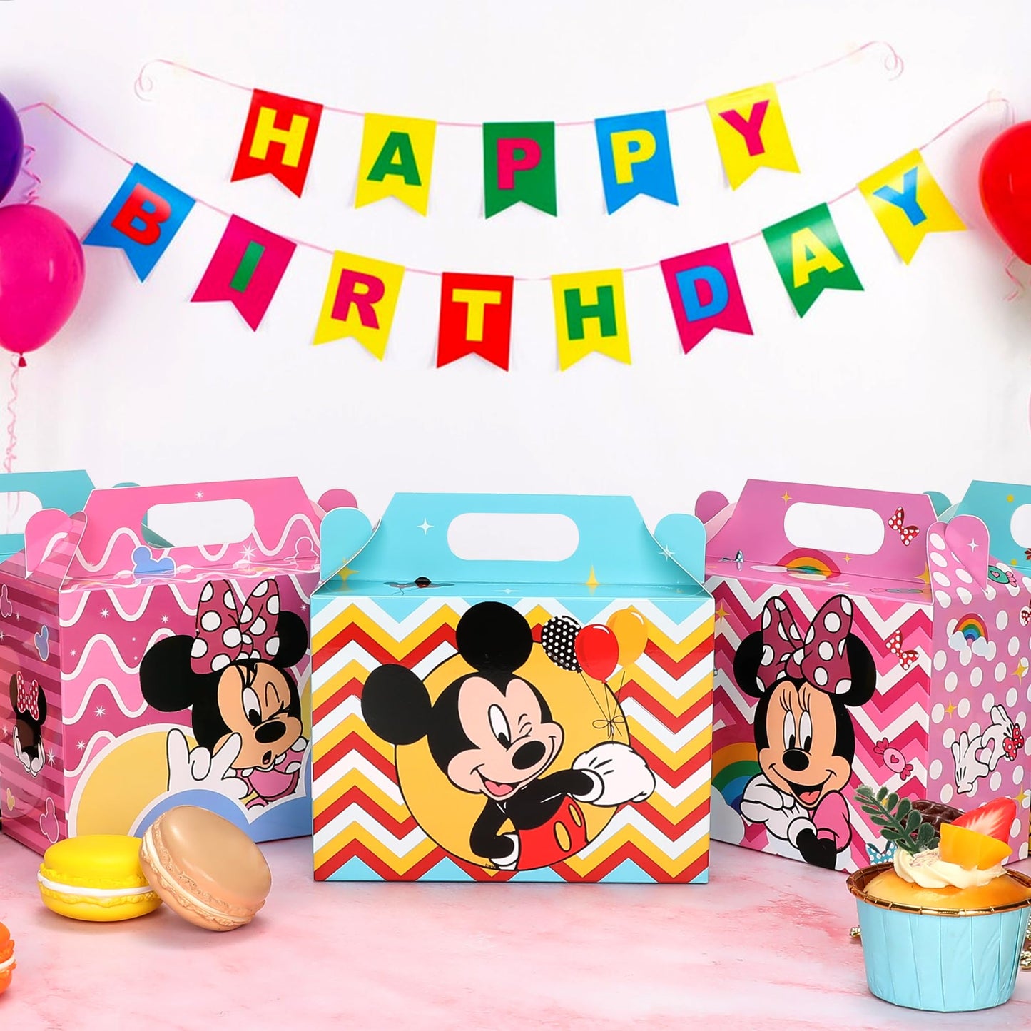Latwerd 24 Pack Mouse Party Favor Boxes - 12 Cute Designs Paper Gift Boxes with Handles, Reusable Kraft Candy Tote Box for Birthday Parties,Graduations & Holiday Events