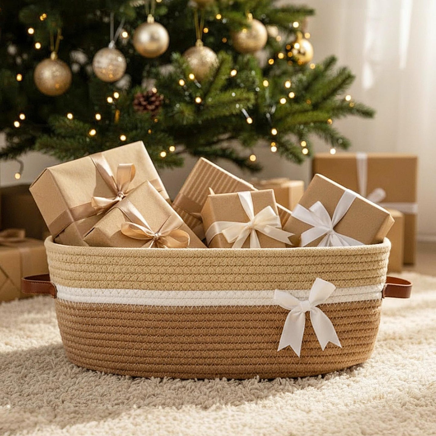 Colingmill 2026 Graduation Large Woven Basket for Gifts Empty Set with Gift Bags and Ribbon Gift Baskets and Wrapping Set Storage 14"x 10"x 5.5" Decorative Box for Class of 2026 Graduation(Yellow)
