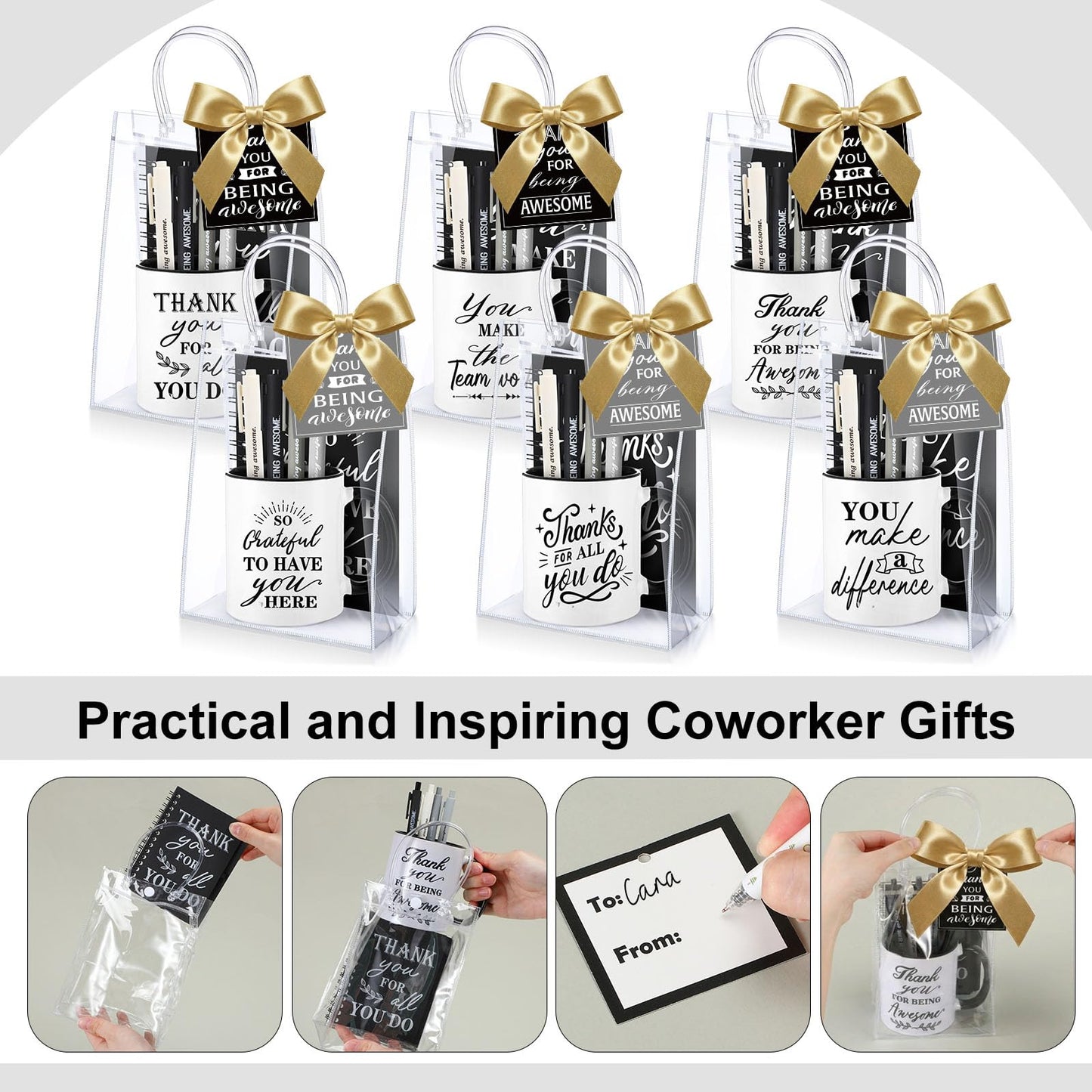 Baderke 6 Sets Employee Appreciation Gifts Bulk Include 12 oz Appreciation Mugs Inspirational Spiral Notebooks and Pens Thank You Staff Gifts for Employee Coworkers Volunteer Team Favors (Black)
