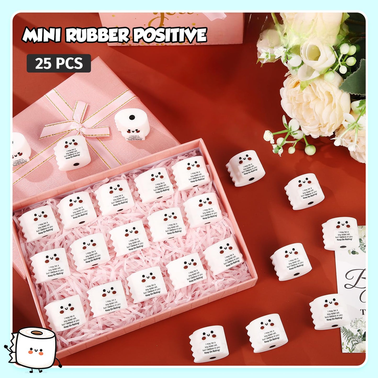 Gejoy 25 Pcs Mini Rubber Toilet Roll Toys Positive Gifts Mini Toilet Rolls Decorations and Encouragement Birthday Motivational Gifts for Colleague Staff Teacher