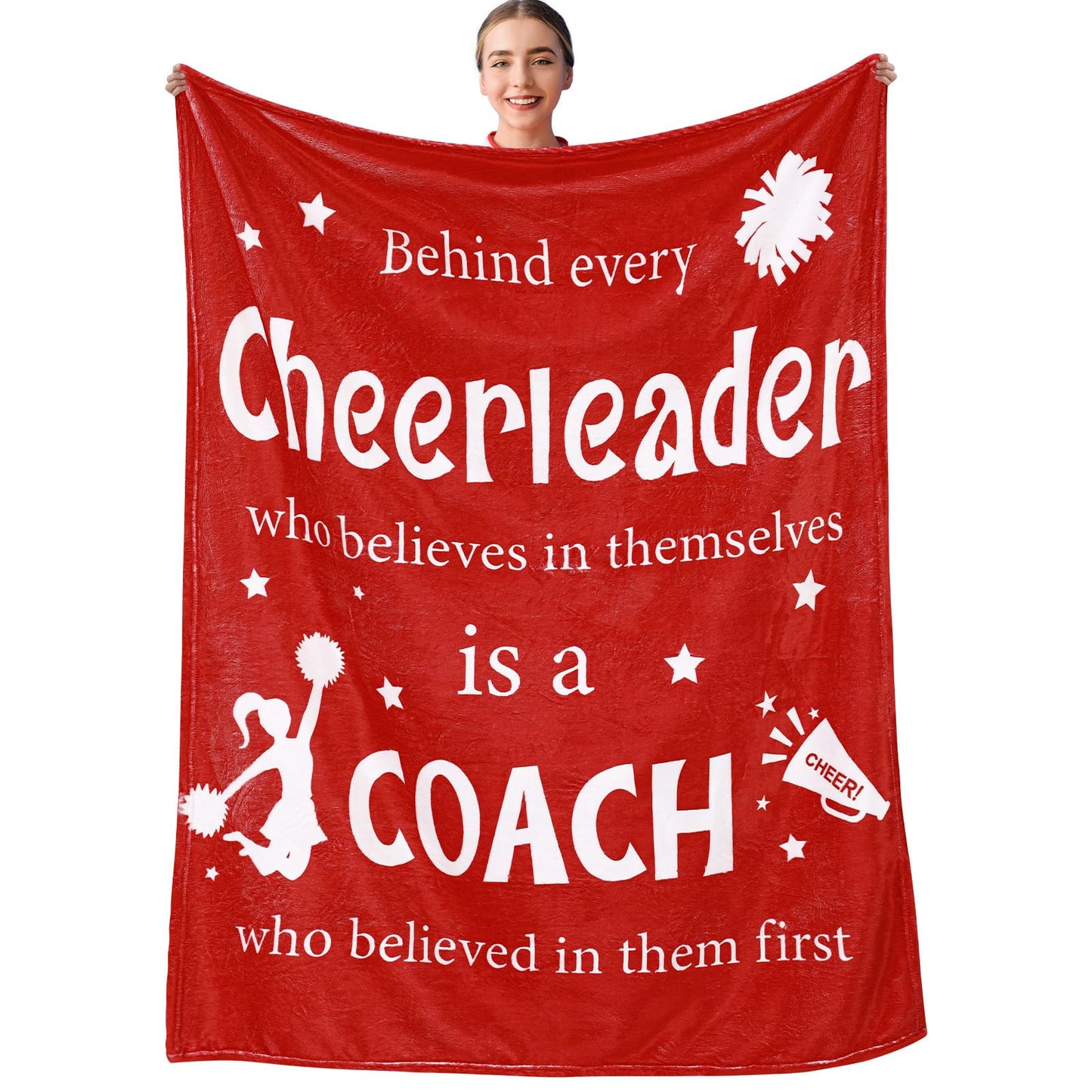 Tingjoo Cheer Coach Gift for Women 40‘' x 50‘' Cheerleader Blanket Cheerleading Appreciation Gift Cheer Blanket for Birthday Graduation Retirement Sports Party(Red)