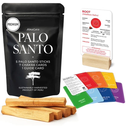 7 Chakra Cards & 5 Palo Santo Sticks Set Spiritual Gift Set for Women Unique Birthday Gift, Meditation Decor, Chakra Healing, Protection Energy, Mindfulness Gifts
