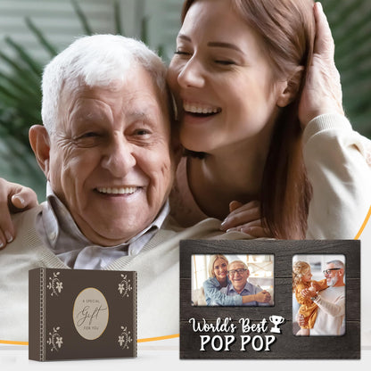 Christmas Pop Pop Gifts, Poppop Gifts from Grandson 3D Photo Frame Hold 4x6 Inches Two Photos, World's Best Pop Gift Gag Birthday Gift for Him from Granddaughter on Father's Day Grandparents Day