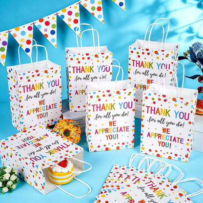 Oitnlaughter 12 Pcs We Appreciate You Paper Gift Bags Thank You for All You Do Goodie Bag Be Thankful to Teacher Doctor Staff Treat Bag Decoration for Thank You Party Favors Supplies 8 x 6 x 3inch