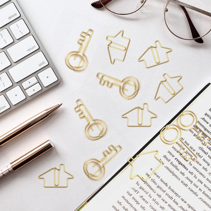 Hesena 120 Pcs Paper Clip Set, 60 Pcs House & 60 Pcs Key Shaped Paperclips for Office, Real Estate Agent,Realtors Gifts (Gold)
