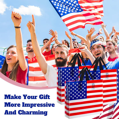 Sweetude 24 Pcs American Flag Plastic Shopping Bag with Handle 10 x 13'' Patriotic Gift Bags for Memorial Day Independence Day Party